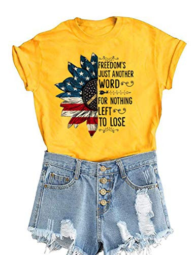 YourTops Hippie American Flag T-Shirt Freedom's Just Another Word for Nothing Left to Lose T-Shirt -US L- 1-Yellow-