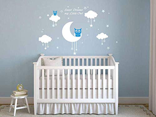 Nursery Wall Decals~Moon Clouds Stars Wall Decals Sweet Dreams My Little Owl Quotes Vinyl Wall Sticker Good Night Nursery Wall Decor for Kids Baby Room Decoration (Blue) Nursery Wall Decals~Moon Clouds Stars Wall Decals Sweet Dreams My Little Owl Quotes Vinyl Wall Sticker Good Night Nursery Wall Decor for Kids Baby Room Decoration (Blue)