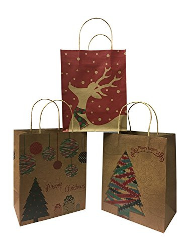 Dozen Medium Assorted Christmas Kraft Bags