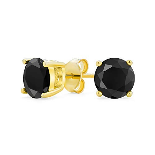 .75CT Black Round Stud Earrings Cubic Zirconia Solitaire AAA CZ For Men Women 14K Gold Plated 925 Sterling Silver 6MM .75CT Black Round Stud Earrings Cubic Zirconia Solitaire AAA CZ For Men Women 14K Gold Plated 925 Sterling Silver 6MM