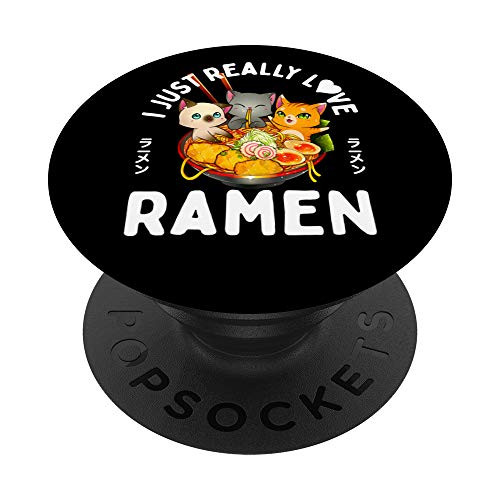 Love Ramen Japanese Noodles Kawaii Neko Anime Cat Gifts PopSockets PopGrip- Swappable Grip for Phones  and  Tablets