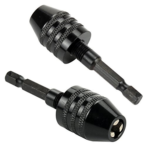 Breynet 1/4" Impact Driver Keyless Hex Shank Drill Chuck Adapter Conversion Tool, 0.3-6.5mm Keyless Quick Change Drill Chuck Adapter Converter 2pc (black)