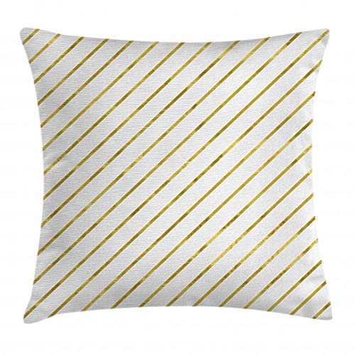 Ambesonne Striped Throw Pillow Cushion Cover- Diagonal Geometrical Lines with Abstract and Modern Design Print- Decorative Square Accent Pillow Case- 20inch X 20inch- White and Yellow