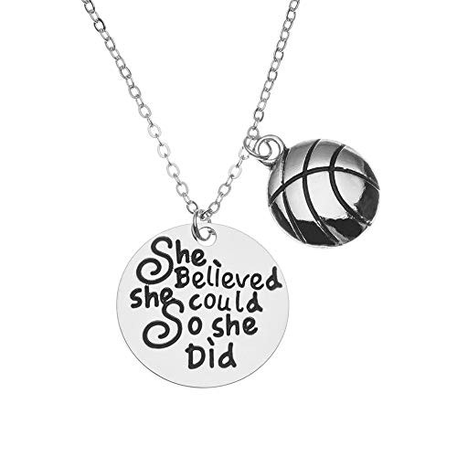 Sportybella Basketball Necklace- Basketball She Believed She Could So She Did Jewelry- Basketball Gifts- Basketball Charm Necklace- for Female Basketball Players