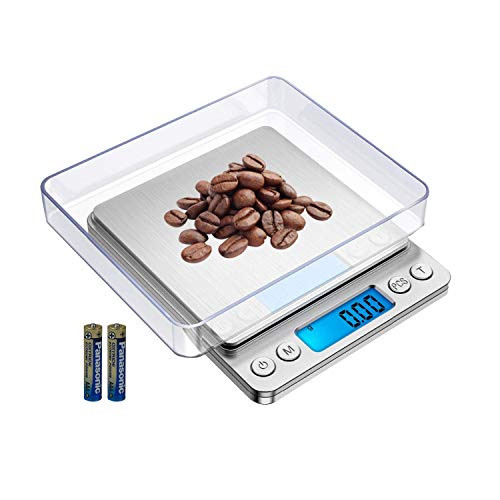 FOXLVDA Digital Food Scale- Weight Grams and oz Kitchen Scale with Bowl-Upgraded 0.1g Precision 3000g/0.1g- for Weight Loss-Baking-Postal-Jewelry- Stainless Steel Platform Pocket Scale -Silver-