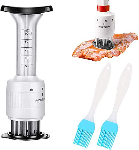 FYANER Stainless Steel Sharp Needle Blades Meat Injector 2 in 1 Needle Meat Tenderizer- 304 Stainless Steel-3 injection needle pinhole-- Sauces Injector Marinade Flavor Syringe Kitchen Accessories