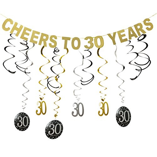 Gold 30th Birthday Party Decorations KIT - Cheers to 30 Years Banner, Sparkling Celebration 30th Hanging Swirls, 30 Years Old Party Supplies 30th Decorations Gold 30th Birthday Party Decorations KIT - Cheers to 30 Years Banner, Sparkling Celebration 30th Hanging Swirls, 30 Years Old Party Supplies 30th Decorations