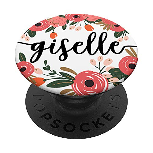 First Name Giselle  and  Coral Pink  and  Orange Flowers PACH401 PopSockets PopGrip- Swappable Grip for Phones  and  Tablets