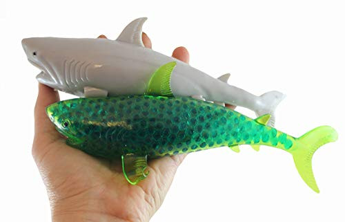 Curious Minds Busy Bags 2 Jumbo Shark Water Bead Filled Squeeze Stress Ball - Sensory- Stress- Fidget Toy OT Cute Aquatic Ocean