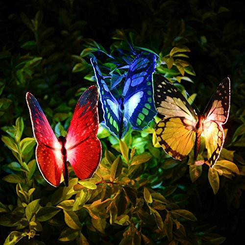 GoLine Butterfly Garden Solar Lights Outdoor, 3 Pack LED Color Changing Stake Lights, Solar Powered Optic Fiber Decorative Lighting, Yard Art, Garden Decorations, Housewarming Gifts.