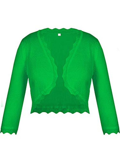 Women's 3/4 Sleeve Open Front Shrug Cardigan Knit Cropped Bolero Shrug S-XXL -Green- S-