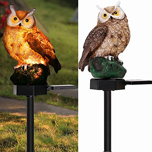 Garden Solar Lights Outdoor Decor- Resin Owl Solar LED Garden Lights-Waterproof- Energy Saving- Owl Shape with Stake for Garden Lawn- Yard Art- Pathway- Patio Decors-Brown-