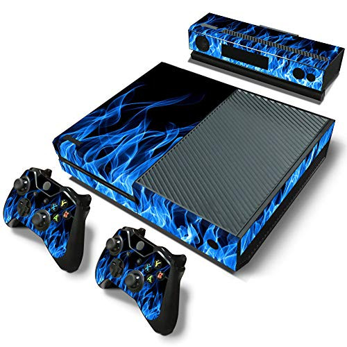 Skin Sticker Decal Cover for Xbox One Console and 2 Controllers Blue Fire Design