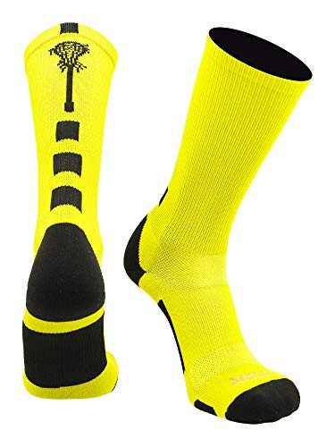 TCK Sports Lacrosse Logo Crew Socks -Neon Yellow/Black- Medium-