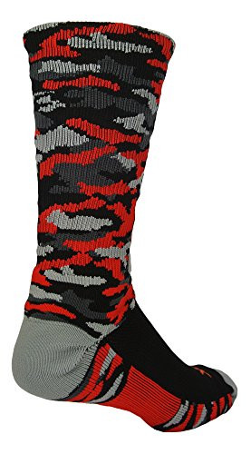 TCK Woodland Camo Crew Socks -Black/Red Camo- Small-