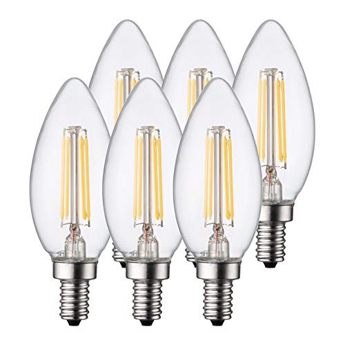 TCP LED 40 Watt Equivalent- 6 Pack- Filament B11 Dimmable Chandelier Candelabra Light Bulbs- Daylight -5000K-