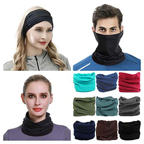 VANCROWN Headband Neck Gaiter Head Wrap Headwear Face Mask Magic Scarf Bandana for Men and Women -9PC.Solid Color Series.2-