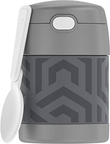 THERMOS FUNTAINER 10 Ounce Stainless Steel Vacuum Insulated Kids Food Jar with Folding Spoon- Grey And Aqua Waves