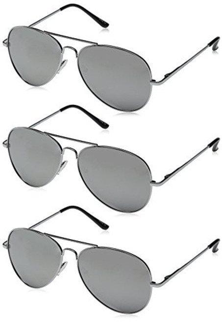 zeroUV - Mirrored Aviator Sunglasses for Men Women with Spring Loaded Hinges -3-Pack | Silver-