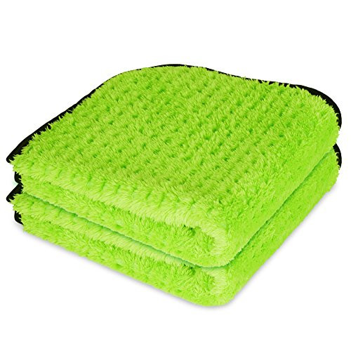 Liquid X Plush Waffle Weave Green Xtreme Microfiber Detailing Towel 16inch x 16inch Guaranteed Satisfaction -2 Pack-