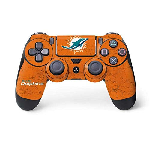 Skinit Decal Gaming Skin for PS4 Controller - Officially Licensed NFL Miami Dolphins Distressed- Orange Design