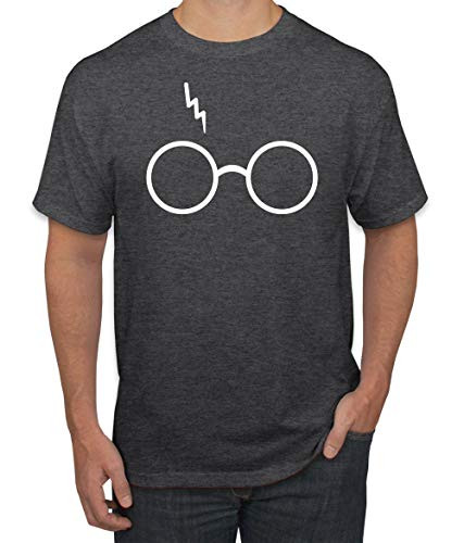 Wild Bobby Wizard Glasses Scar Pop Culture Men's Graphic T-Shirt- Heather Black- Medium