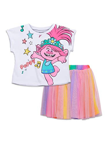 DreamWorks Trolls Poppy Big Girls Kids Tulle Short Sleeve T-Shirt Skirt Set 8 White