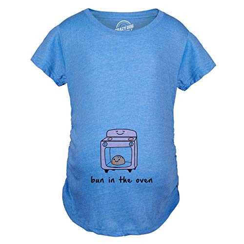Maternity Bun in The Oven T Shirt Funny Pregnancy Announcement New Baby Tee -Heather Light Blue- - XXL