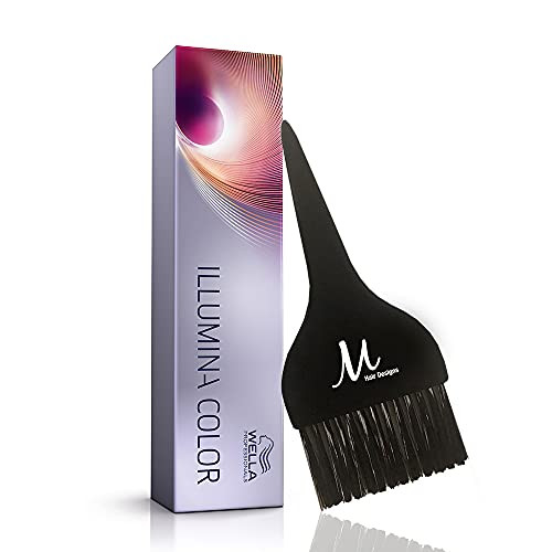 WeIIa Illumina Color 10/69 Lightest Blonde/Violet Cendre Permanent Creme Hair Color 2 oz and M Hair Designs Tint Brush -Bundle - 2 items-