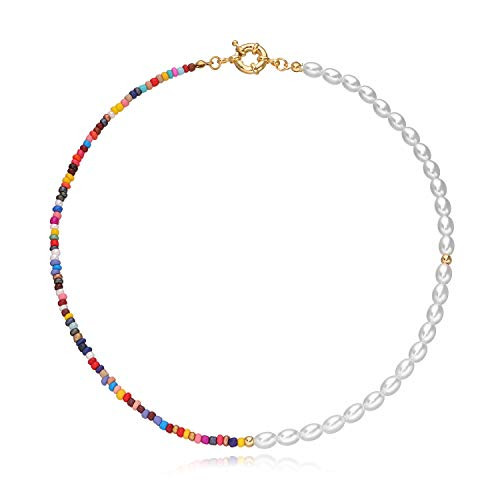Bohemian Bead Pearl Shell Choker Necklace for Women Girls Handmade Colorful Seed Beaded Choker for Women Jewelry -Beads and Pearls-