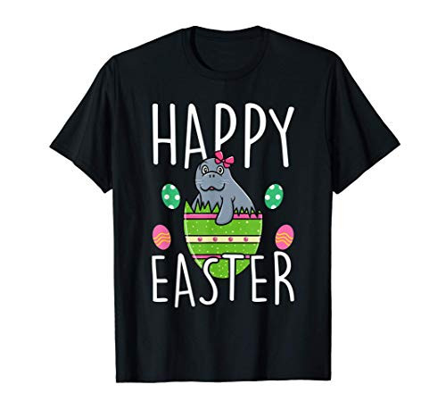 Happy Easter Day Manatee In Egg Basket Adult Kids T-Shirt