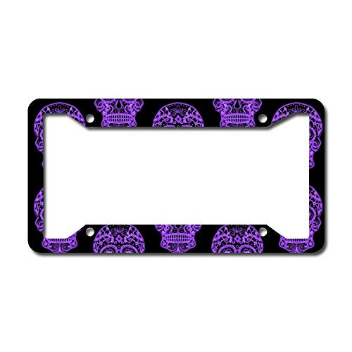 Purple Sugar Skulls Aluminum Car License Plate Frame - Chrome Metal Auto License Plate Frame Tag Holder Frame Cover - 12inchx6inch for Universal Cars Purple Sugar Skulls Aluminum Car License Plate Frame - Chrome Metal Auto License Plate Frame Tag Holder Frame Cover - 12inchx6inch for Universal Cars