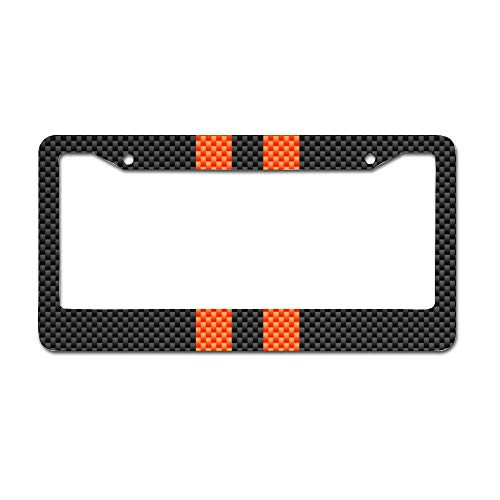 UTF4C Sporty Orange Stripes On Carbon Fiber Like Print Car License Plate Frame - Chrome Metal Auto License Plate Frame Tag Holder Frame Cover - 12inchX6inch for Universal Cars UTF4C Sporty Orange Stripes On Carbon Fiber Like Print Car License Plate Frame - Chrome Metal Auto License Plate Frame Tag Holder Frame Cover - 12inchX6inch for Universal Cars