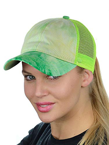 C.C Ponycap Messy High Bun Ponytail Adjustable Mesh Trucker Baseball Cap Hat- Tie Dye Mint