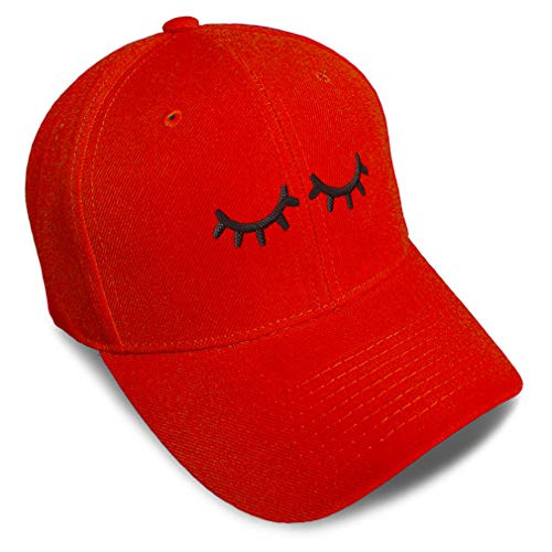 Baseball Cap Black Eyelashes Closed Embroidery Acrylic Dad Hats for Men  and  Women Strap Closure Red Design Only