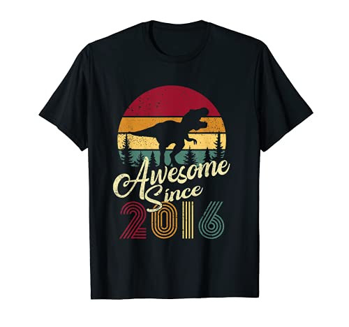 Awesome Since 2016 5 Year Old Birthday Girls Dinosaur T rex T-Shirt