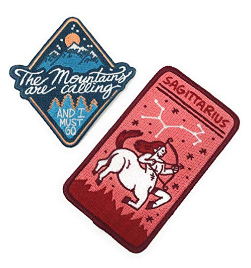 O'Houlihans - Iron On Patches Patch Set - Sagittarius Zodiac Sign & The Mountains are Calling and I Must Go Morale Patches - 2 Pack of Premium Quality Embroidered Patches O'Houlihans - Iron On Patches Patch Set - Sagittarius Zodiac Sign & The Mountains are Calling and I Must Go Morale Patches - 2 Pack of Premium Quality Embroidered Patches