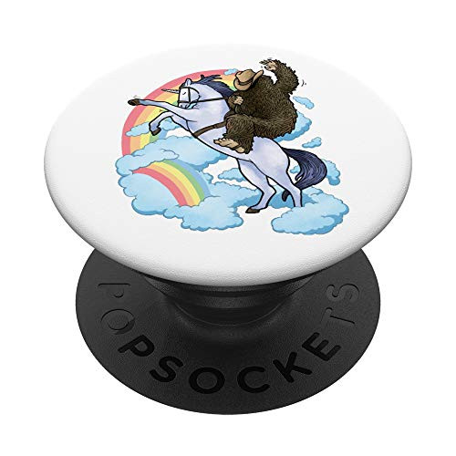 Cowboy Bigfoot Rides Unicorn In Rainbow Clouds PopSockets Grip and Stand for Phones and Tablets