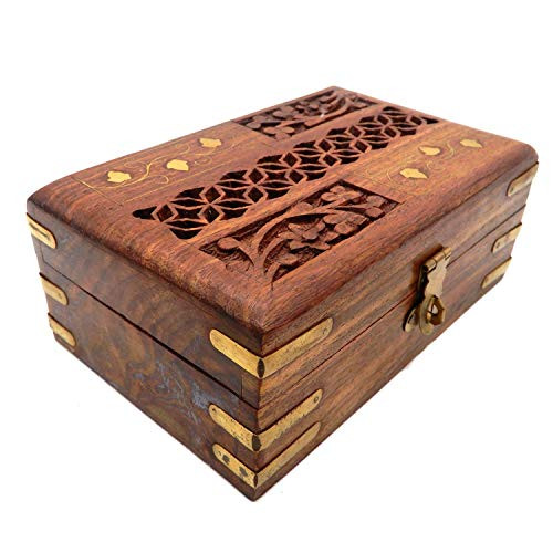 Wooden Handmade Jewelry Box, Vintage Box Carving-Inlay Work with Net Design Jewelry Box, Jewelry Box Organizer, Storage Box, Multi Purposes Box, 8 X 5 Inch Wooden Handmade Jewelry Box, Vintage Box Carving-Inlay Work with Net Design Jewelry Box, Jewelry Box Organizer, Storage Box, Multi Purposes Box, 8 X 5 Inch