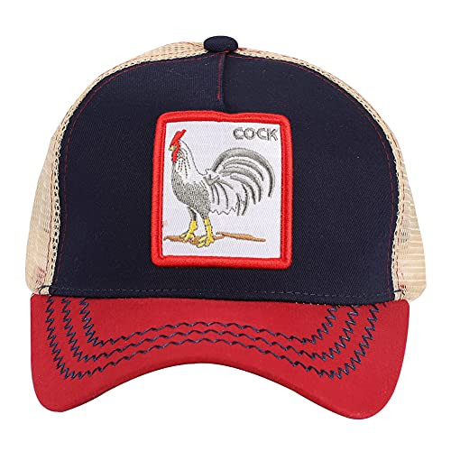 Embroidered Rooster Men's Animal mesh Farm Trucker hat Patch Baseball Cap Black