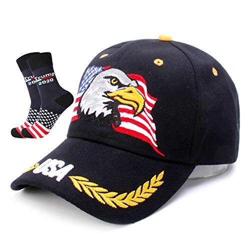 Men USA Patriotic American Eagle Hat Baseball Cap Embroidery 3D Black