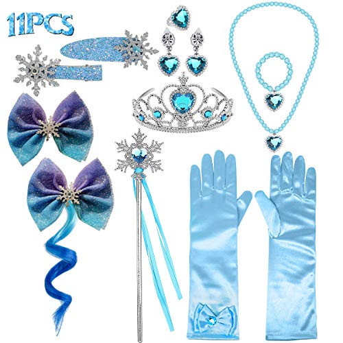 JioJioLin Princess Frozen Elsa Tiara Necklace Gloves Elsa Dress Up Costume Accessories Blue JioJioLin Princess Frozen Elsa Tiara Necklace Gloves Elsa Dress Up Costume Accessories Blue