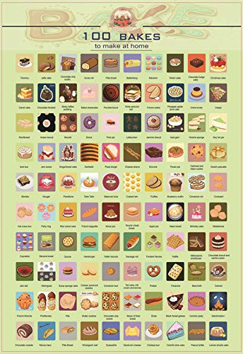 100 Baking Scratch off Poster-- Top Baked Desserts and Food of All Time Buckle List-Wall Hanging Decoration 100 Things to do Scratch off Poster PicassPrin