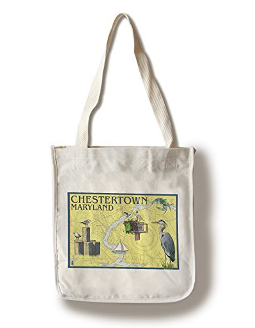 Lantern Press Chestertown- Maryland- Nautical Chart -100 percent Cotton Tote Bag- Reusable-