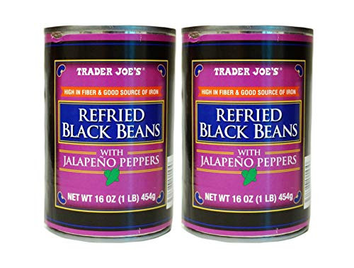 Trader Joe's Refried Black Beans with Jalapeno Peppers - 2 Cans -1 lb.-