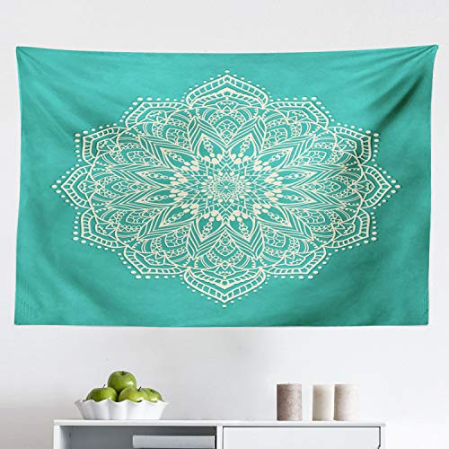 Lunarable Mandala Tapestry- Eastern Microcosm Chart with Floral Center Point Space Yantra Yoga Image Print- Fabric Wall Hanging Decor for Bedroom Living Room Dorm- 45inch X 30inch- Teal Beige