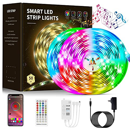 Led Lights Smart led Strip Lights 50ft-Led Music Sync Color Changing Lights with Music Remote Controller and App Control-Led Lights for Bedroom-Kitchen-Party Home Decoration