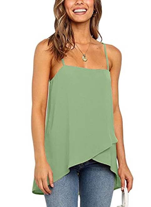 PEKONIVA Women's Chiffon Cami Tank Top Solid Spaghetti Strap Ruffle Hem Sleeveless Shirt Summer Loose Tunic Tops for Legging Green-XL PEKONIVA Women's Chiffon Cami Tank Top Solid Spaghetti Strap Ruffle Hem Sleeveless Shirt Summer Loose Tunic Tops for Legging Green-XL
