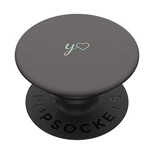 Rainbow Initial Letter Y Heart Minimalist Gray PopSockets PopGrip- Swappable Grip for Phones  and  Tablets
