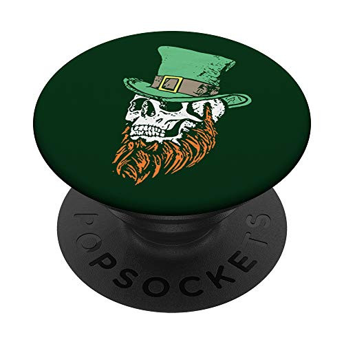 Saint Patricks Day Skull  and  Leprechaun Beard Vintage Sketch PopSockets Grip and Stand for Phones and Tablets